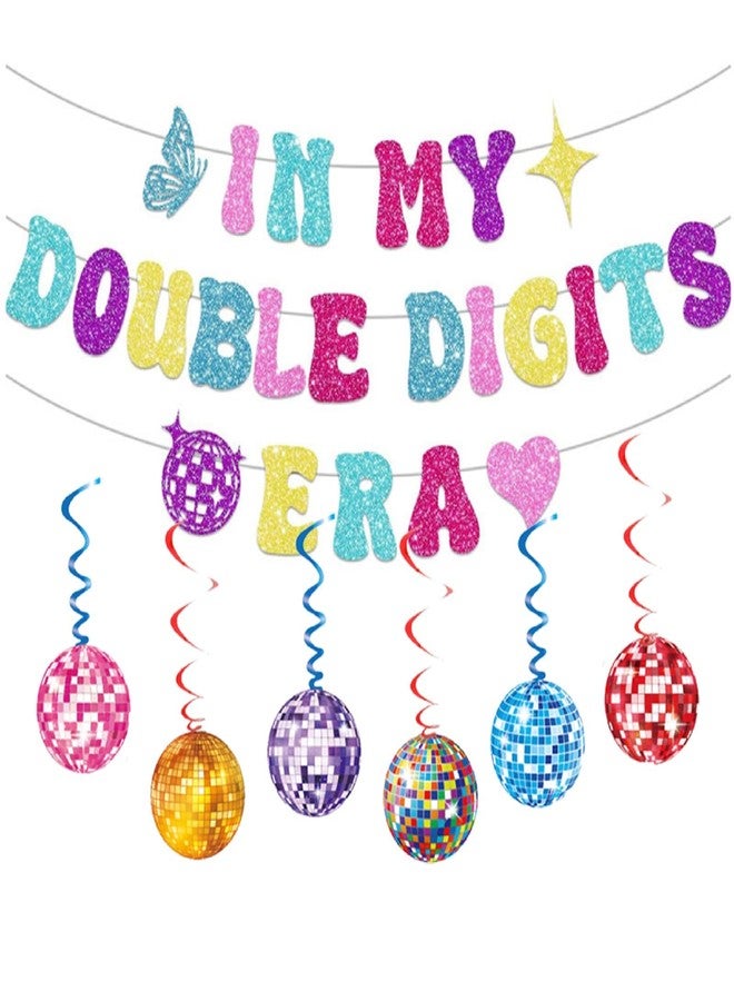 QFSH In My Double Digits Era Banner for Girl 10th Birthday Party Decoration with Sparkling Hanging Swirls Decorations Supplies (Colorful) - Image 3
